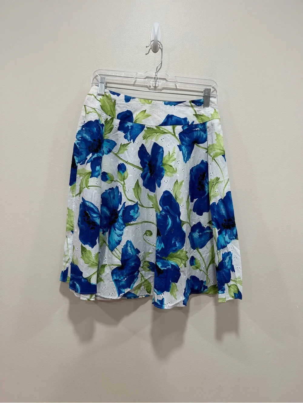 Sag Harbor Petite Blue Floral Eyelet Skirt Cotton A-Line Spring Summer 6p